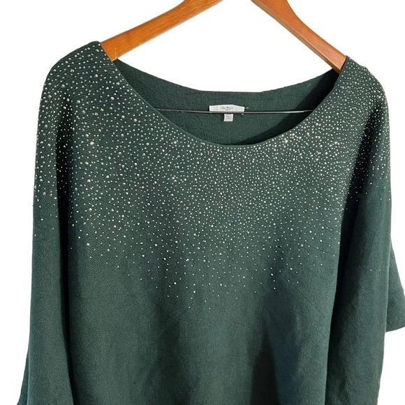 Vila Milano Sweater 2X Dark Green Rhinestone Studded Knit Pullover Embellished - Picture 2 of 6